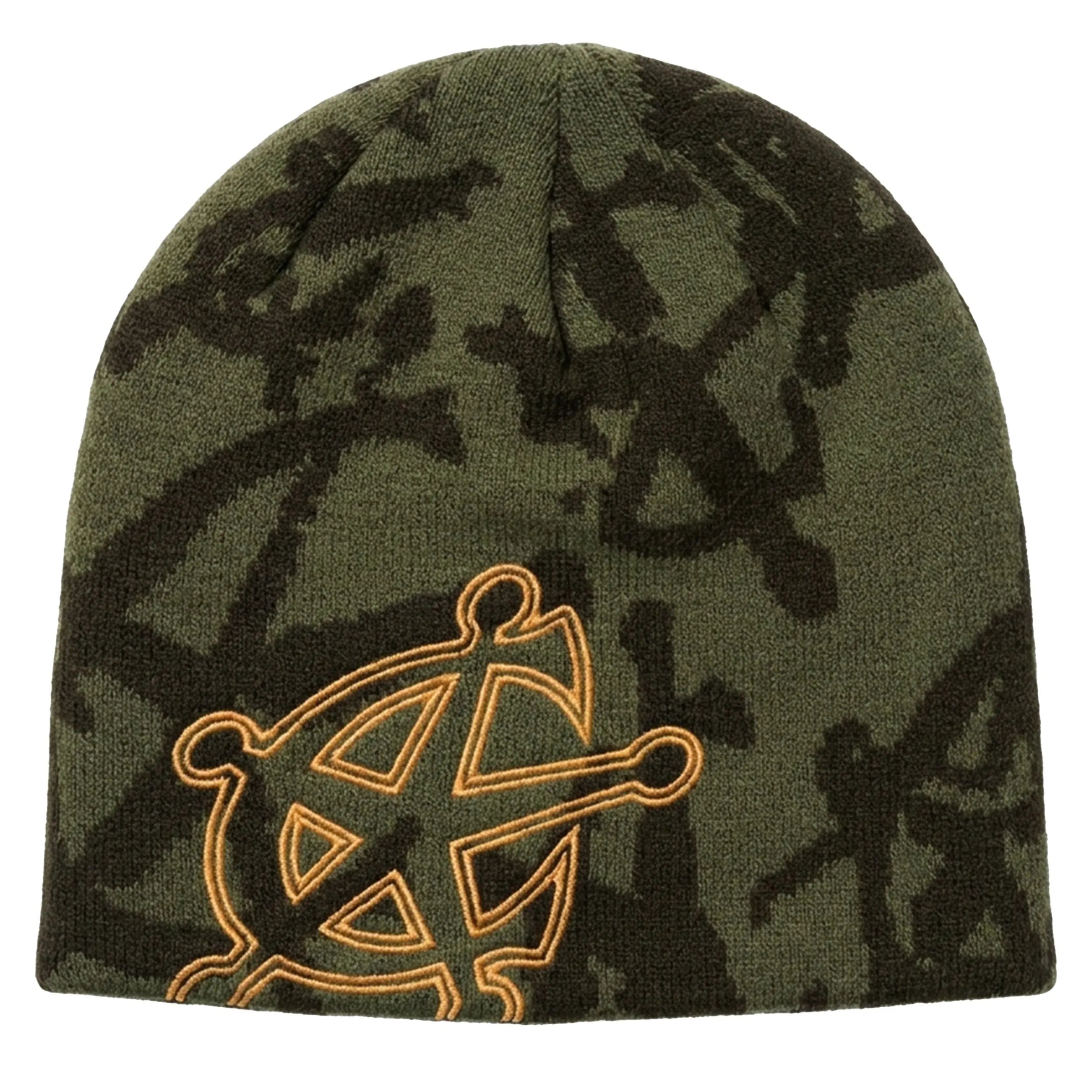 Chrome Beanie Olive flat lay on white background