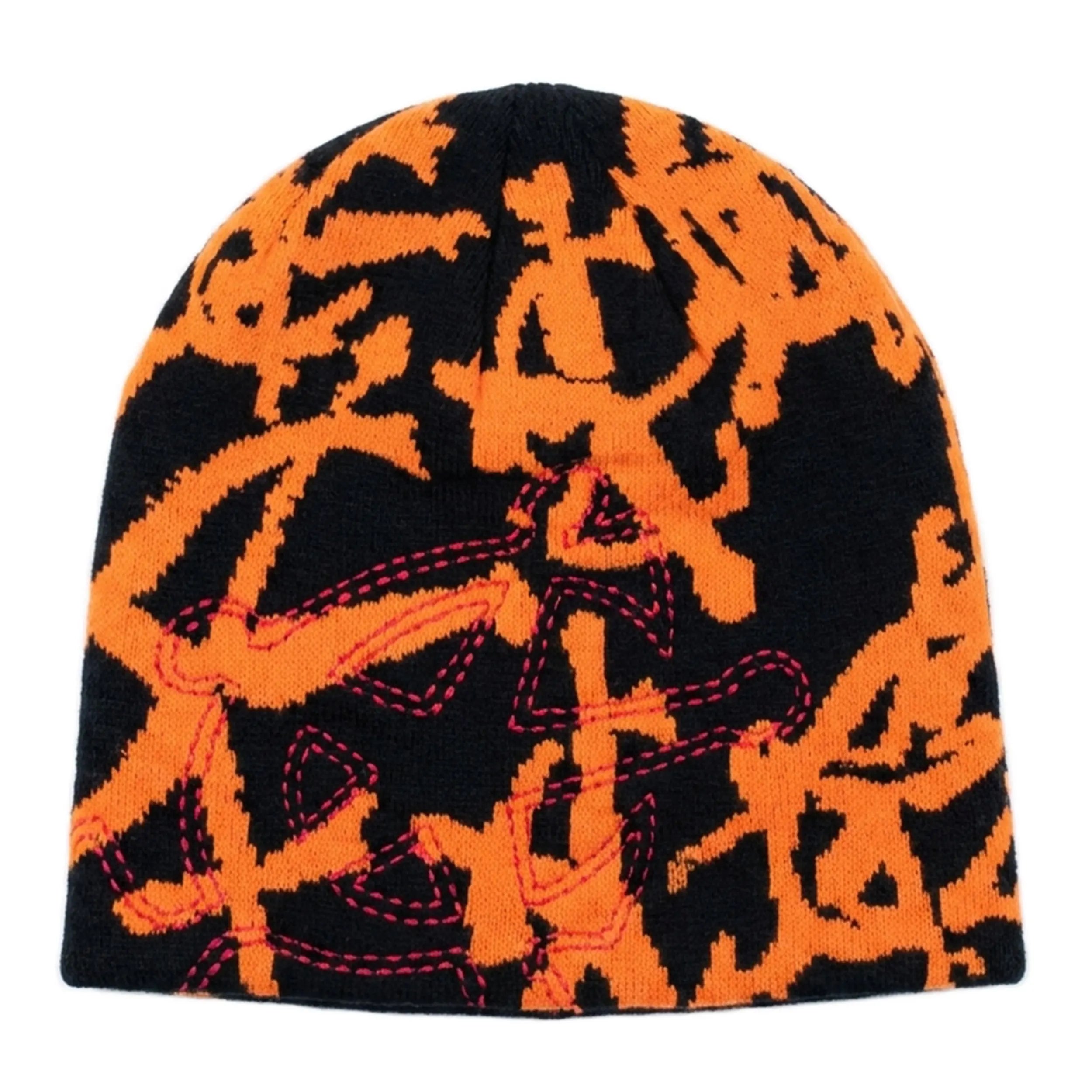 Chrome Beanie Black Orange flat lay on white background