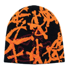 Chrome Beanie Black Orange flat lay on white background