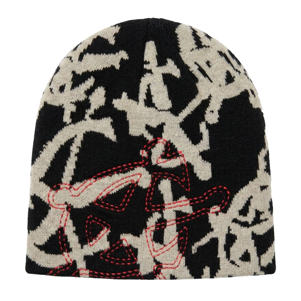 Chrome Beanie Black White flat lay on white background