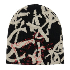 Chrome Beanie Black White flat lay on white background
